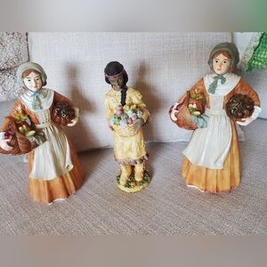 Set of Three Decorative Figurines, Colonial, Thanksgiving, Teacher's Classroom